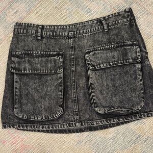 Black Denim Mini Cargo Skirt